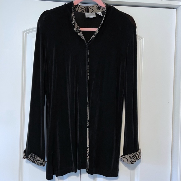 Chicos Travelers Black Knit Button-Up Cardigan Sz L/12 - Picture 2 of 10
